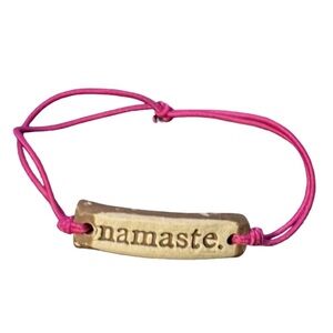 Mud Love Brown Pottery “Namaste” Pink Stretch Cord Layer Bracelet